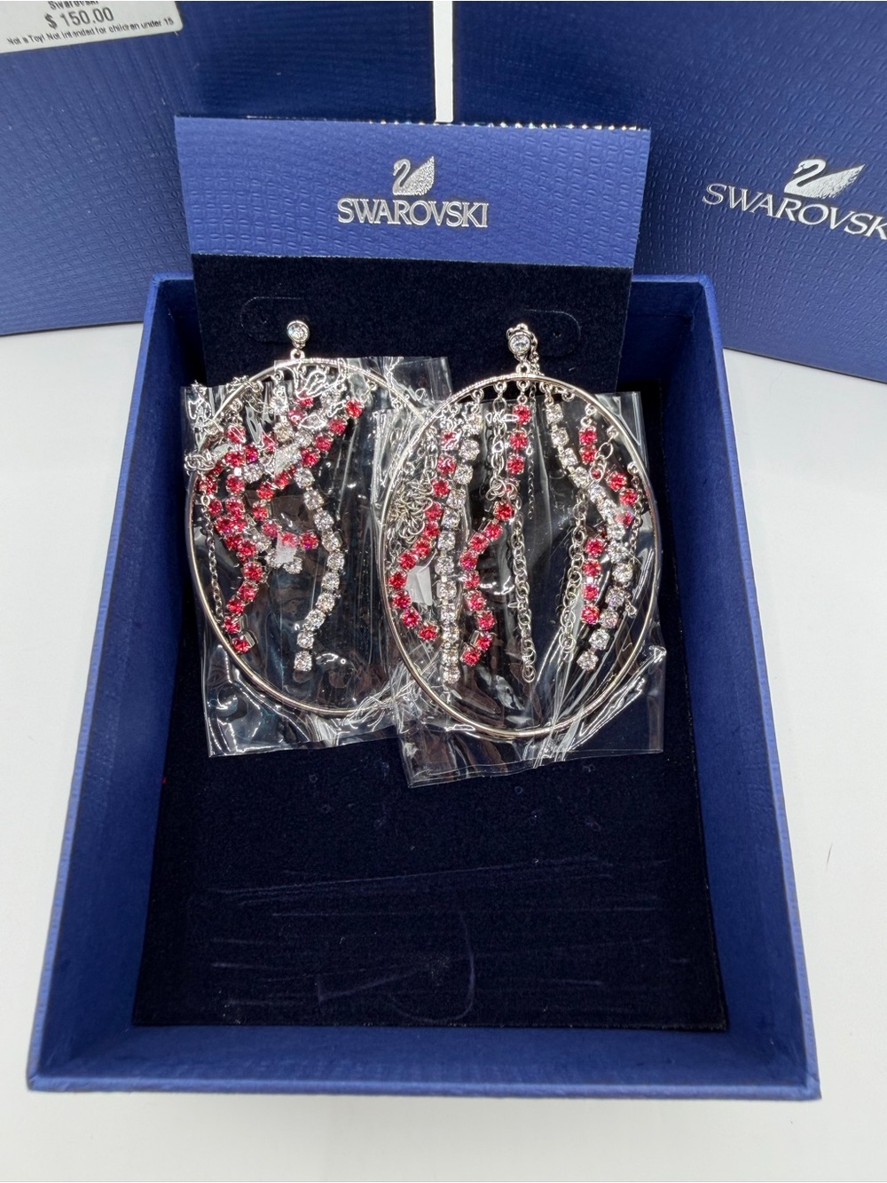 Swarovski Tropical Pink and Clear Crystal Pierced Earrings - Picture 7 of 16